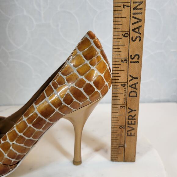 Enzo Angiolini Womens Shoes 7.5 Orange Leather Giraffe Print Open Toe Pump Heels - Picture 7 of 16